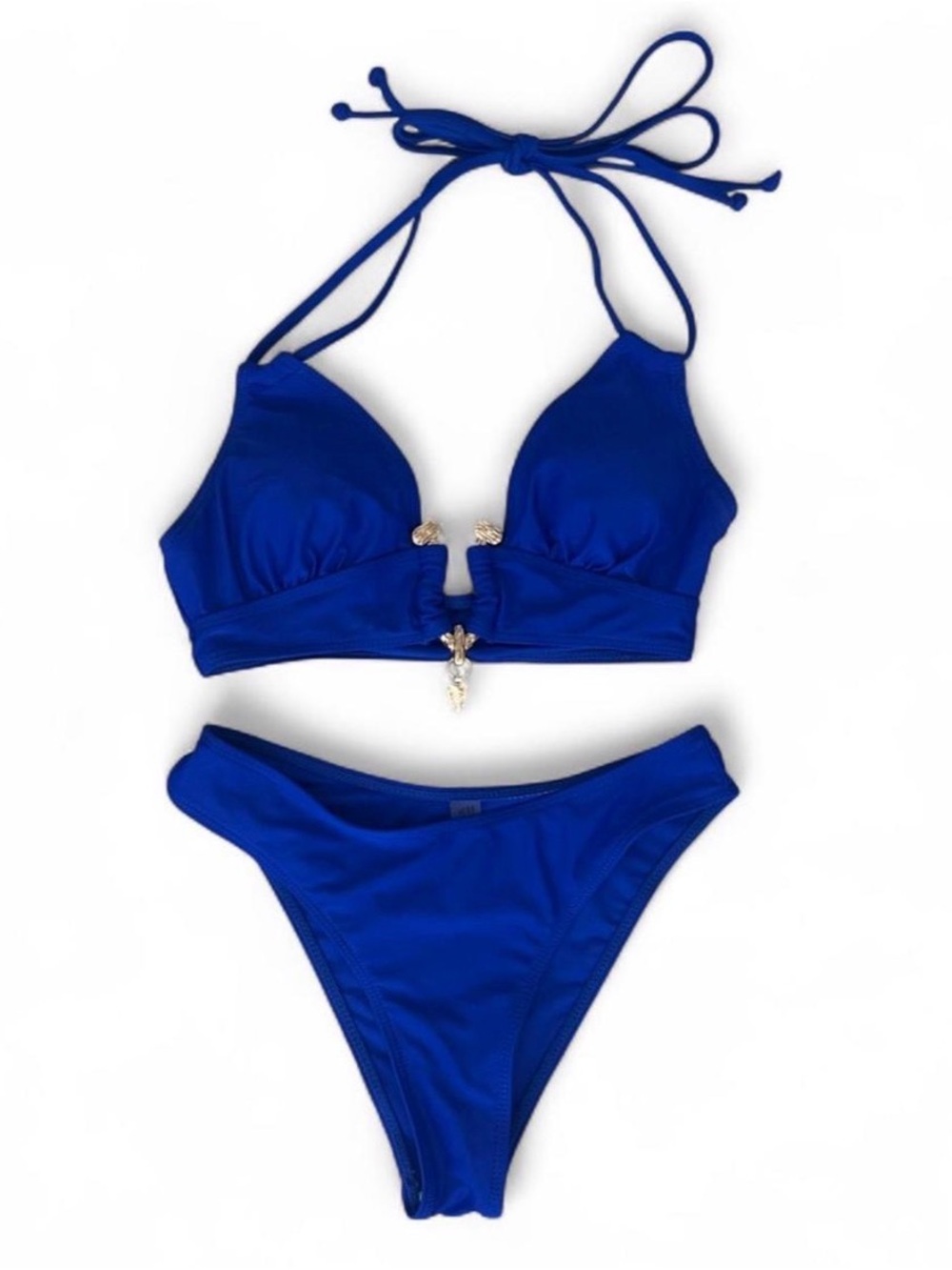 Royal Blue Halter Bikini Set with Gold Hardware Accent